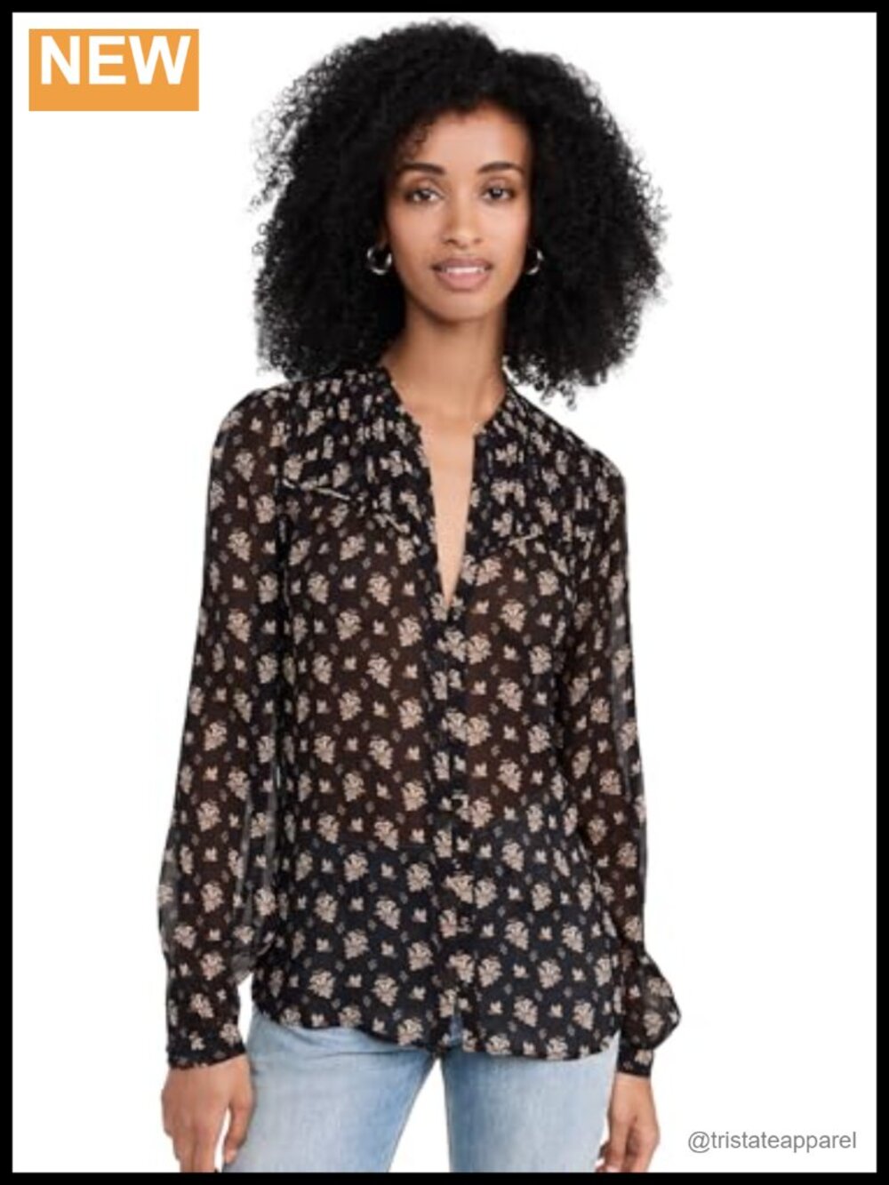 PAIGE Women's Monika Blouse Floral Print Silk Chiffon Long Sleeve V-Neck